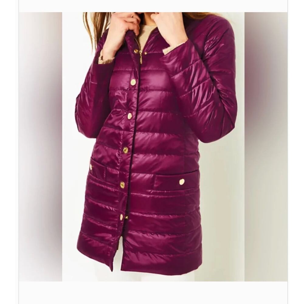 Lilly Pulitzer Tonia Amarena Cherry Puffer Jacket 6 Purple Coat Insulated